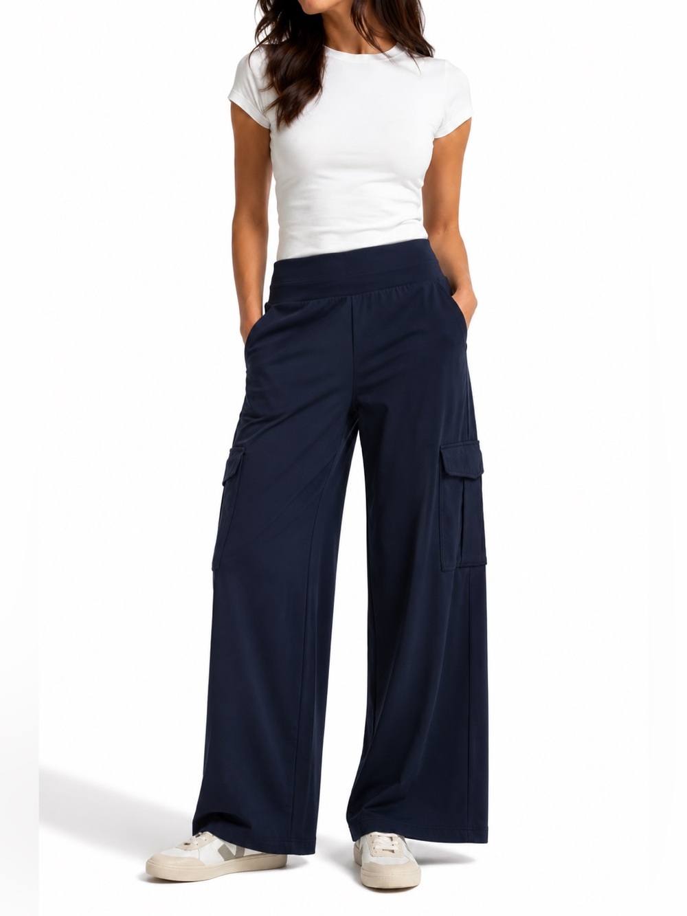 Athleta Navy Wide Leg Cargo Pants Medium NWOT